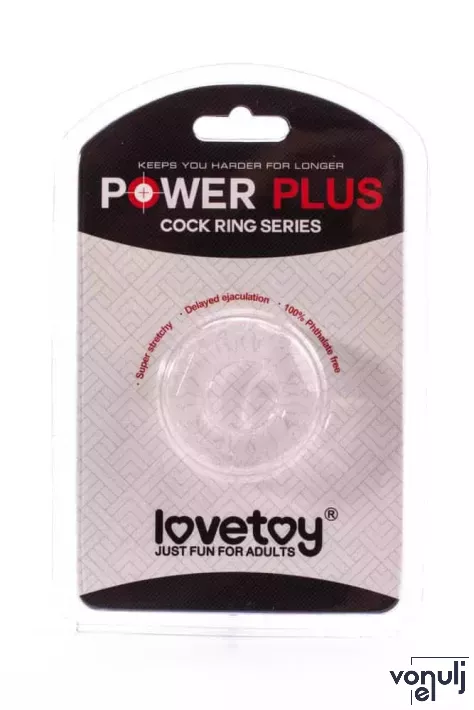 LOVETOY péniszgyűrű Power Plus Cockring 5 - áttetsző, külső stimuláló felülettel, vízálló, vibráció nélküli