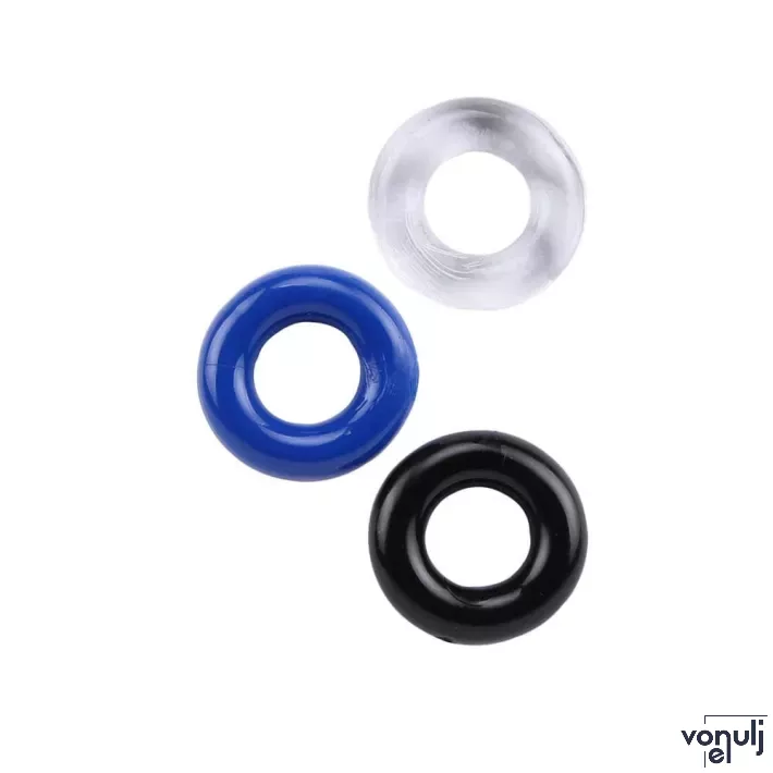 CHISA NOVELTIES péniszgyűrű szett Donut Rings-Assorted 3 Pack - 3 különböző színben, vízálló, vibráció nélküli
