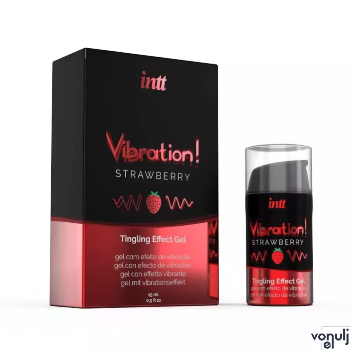 INTT stimuláló gél Vibration Strawberry Airless Bottle 15 ml - csiklóstimuláló, orális szexhez is, eper ízű, melegítő és bizsergető hatással