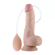 LOVETOY élethű dildó 8" EJACULATION COCK - közepes méretű, herékkel, ejakuláló, letapasztható, TPE/TPR (20 cm)