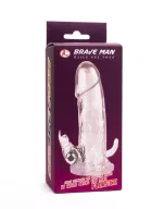 Baile péniszköpeny Brave man Penis Sleeve With Bullet Clear 2 - áttetsző, csiklóizgatós, vibrációs funkcióval, vízálló, elemes, (18 cm)