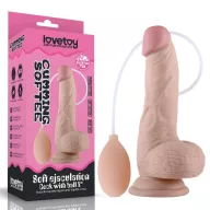 LOVETOY élethű dildó 8" EJACULATION COCK - közepes méretű, herékkel, ejakuláló, letapasztható, TPE/TPR (20 cm)