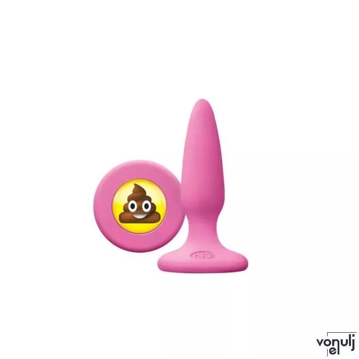 NS NOVELTIES fenékdugó Moji's SHT Pink - rózsaszín színben, emojival díszitve, letapasztható, vízálló,  szilikon (8 cm)