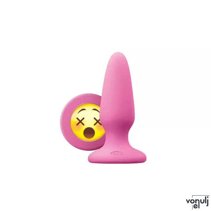 NS NOVELTIES fenékdugó Moji's WTF Medium Pink - rózsaszín színben, emojival díszitve, letapasztható, vízálló, szilikon (10,5 cm)