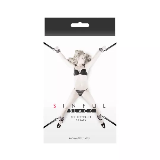 NS NOVELTIES kötöző Sinful Black Bed Restraint Straps - fekete színben, csuklóra és bokára helyezhető ágyhoz rögzítő pánt