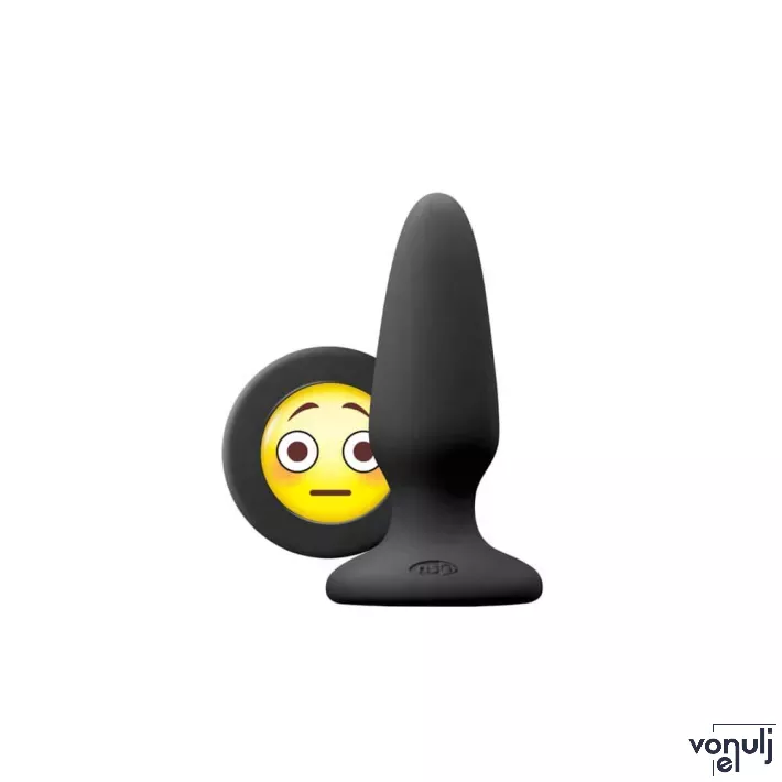 NS NOVELTIES fenékdugó Moji's OMG Medium Black - fekete színben, emojival díszitve, letapasztható, vízálló, szilikon (10,5 cm)