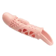 PRETTY LOVE péniszköpeny Penis Sleeve Cecilia Flesh - testszínű, vibrációs funkcióval, herepántos, vízálló, elemes, (14 cm)