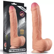 LOVETOY élethű dildó 11" NATURE COCK PLATINUM - nagy méretű, teljes méretű herékkel, kétrétegű, letapasztható, szilikon (28 cm)