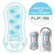 TENGA maszturbátor Flip Orb-Blue Rush - vákuumos, vízálló, fehér-kék színű tokban