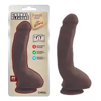 CHISA NOVELTIES élethű dildó Carnal Pleasure Brown - nagy méretű, letapasztható, herékkel, barna testszínű, vízálló, TPE (23,5 cm)