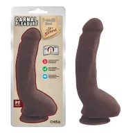 CHISA NOVELTIES élethű dildó Carnal Pleasure Brown - nagy méretű, letapasztható, herékkel, barna testszínű, vízálló, TPE (23,5 cm)