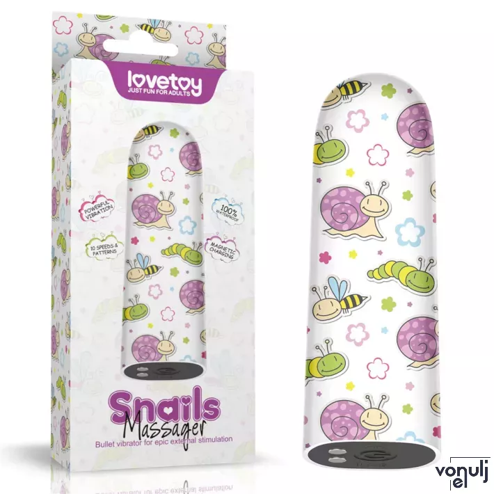 LOVETOY minivibrátor Rechargeable Snails Massager - fehér színben, vicces, egyedi állatmintás külsővel, vízálló, akkumulátoros