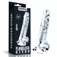 LOVETOY élethű dildó 7,5" FLAWLESS CLEAR - közepes méretű, herékkel, rugalmas, letapasztható, átlátszó, TPE (19 cm)