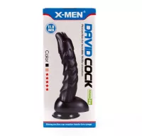 X-MEN nonfiguratív dildó 11,9" David Cock Black - fekete színben, herékkel, hajlítható, letapasztható, vízálló, PVC, 28 cm