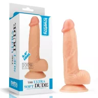 LOVETOY élethű dildó 8" ULTRA SOFT DUDE 1 - közepes méretű, vastag, ultra rugalmas, herékkel, letapasztható, TPE (20 cm)