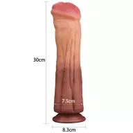 LOVETOY élethű dildó 12" NATURE COCK PLATINUM - nagy méretű, herék nélkül, kétrétegű, letapasztható, szilikon (30 cm)