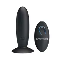 PRETTY LOVE fenékdugó Remote Control Vibrating Plug - fekete színben, vibrátoros, letapasztható, távirányítóval, akkumulátoros