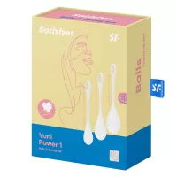 SATISFYER gésagolyó Yoni Power 1 White - fehér színben, 3 különböző méretben, vízálló