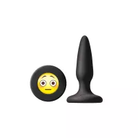 NS NOVELTIES fenékdugó Moji's OMG Black - fekete színben, emojival díszitve, letapasztható, vízálló, szilikon (8,5 cm)