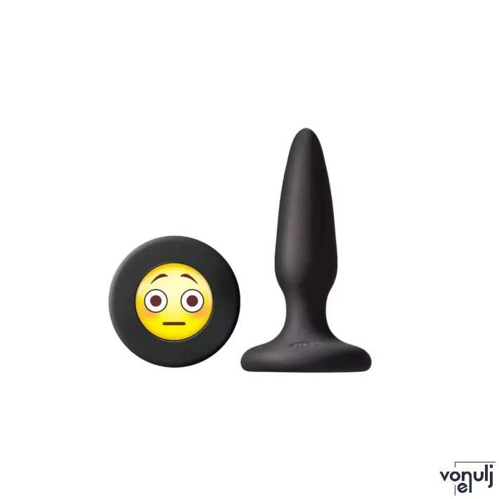 NS NOVELTIES fenékdugó Moji's OMG Black - fekete színben, emojival díszitve, letapasztható, vízálló, szilikon (8,5 cm)