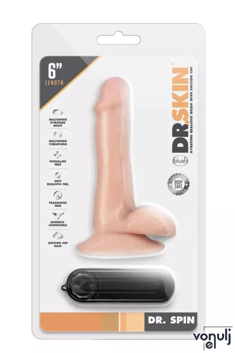 BLUSH élethű vibrátor Dr. Skin Dr Spin 6inch Gyrating Dildo - realisztikus,herékkel,letapasztható,forgófejes,távirányítóval,elemes,vízálló,PVC(15 cm)