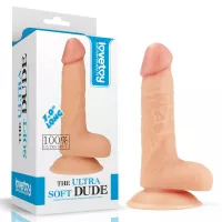 LOVETOY élethű dildó 7" ULTRA SOFT DUDE - közepes méretű, ultra rugalmas, herékkel, letapasztható, TPE (18 cm)