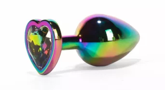 X-MEN fenékdugó Secret Shine Metal Butt Plug Rainbowheart M - szivárvány színben, szivárványos kővel, M-méretben, vízálló, fém (8.2 cm)